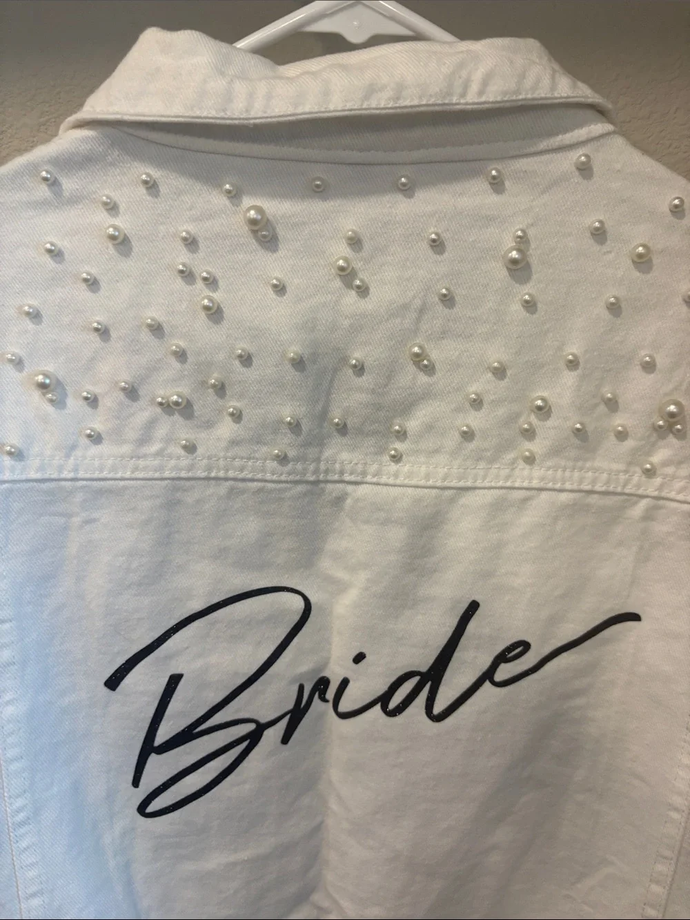 BRIDE White Pearl-Embellished Womens Denim Jacket